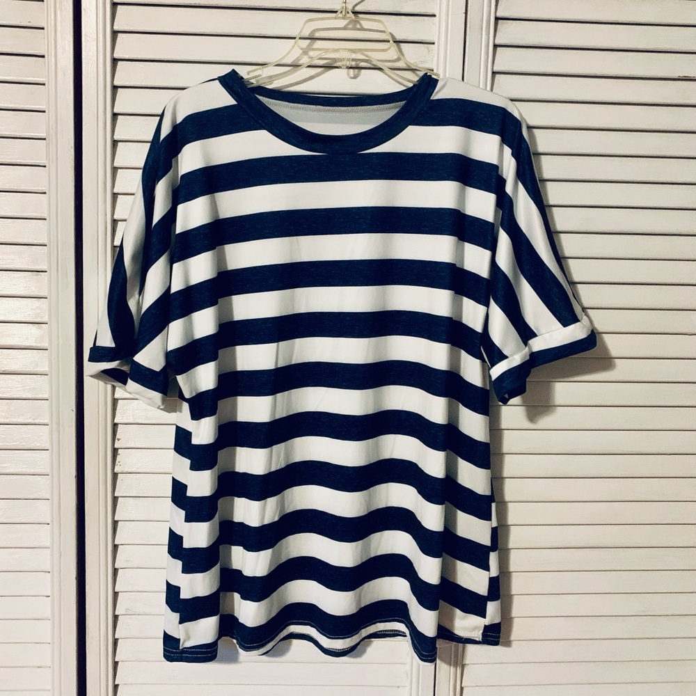 Navy and White Striped Top
